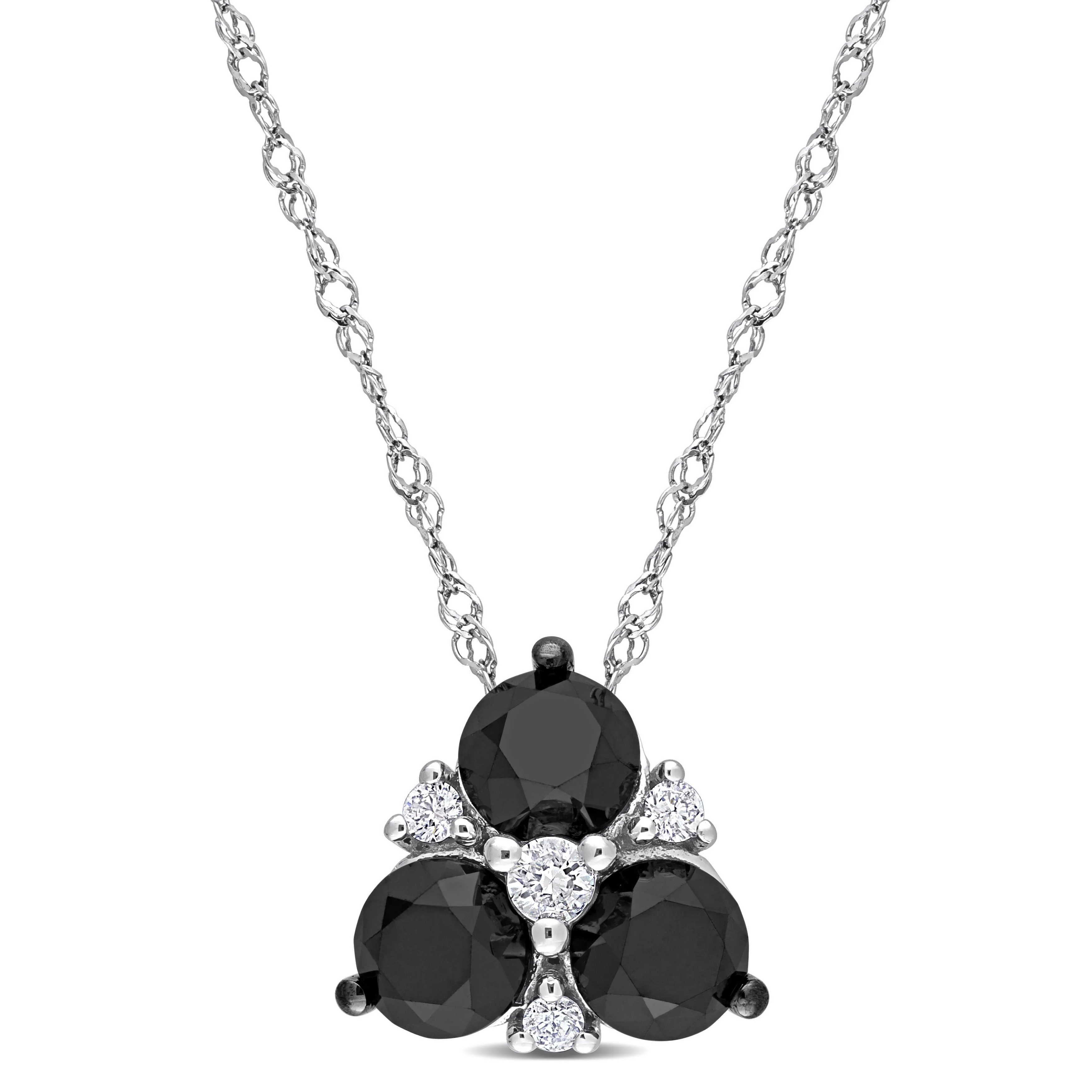 1 1/2 CT TW Black and White Diamond Pendant with Chain in 10K White Gold