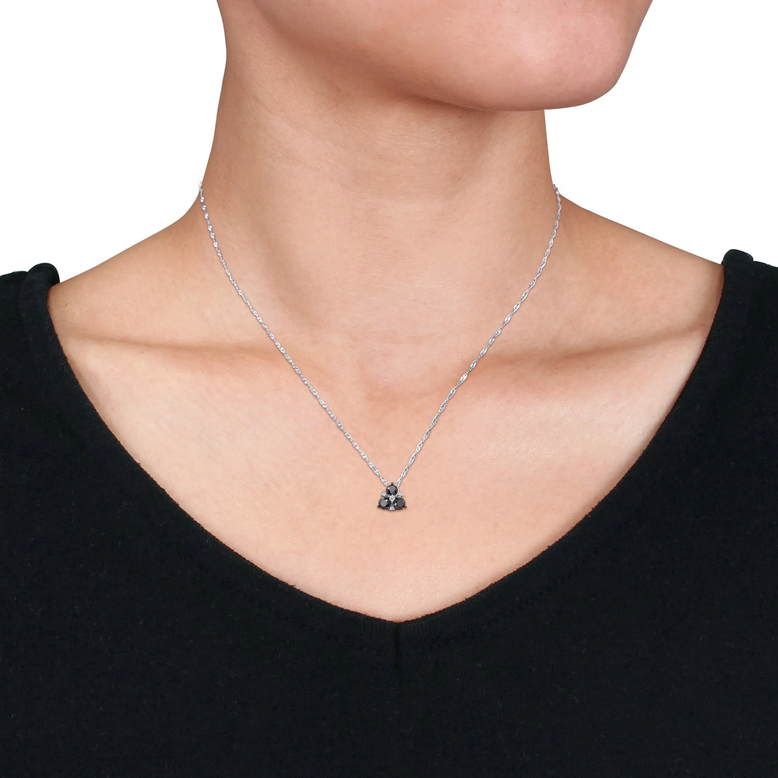 1 1/2 CT TW Black and White Diamond Pendant with Chain in 10K White Gold