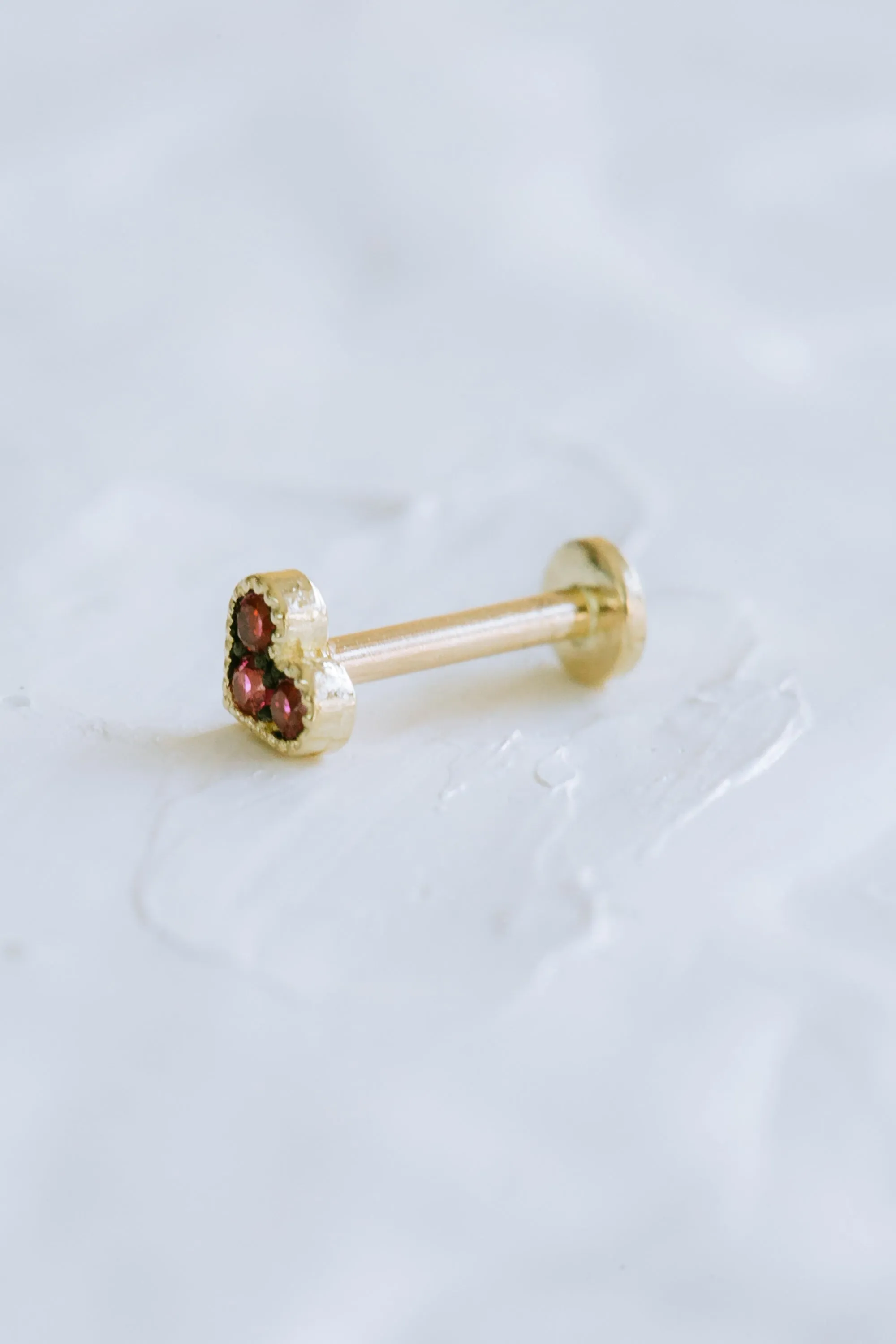 14K Real Gold Minimalist Delicate Ruby Cz Heart Forward Helix Cartilage Tragus Inner Conch Ear Stud Post Internally Threaded Ear