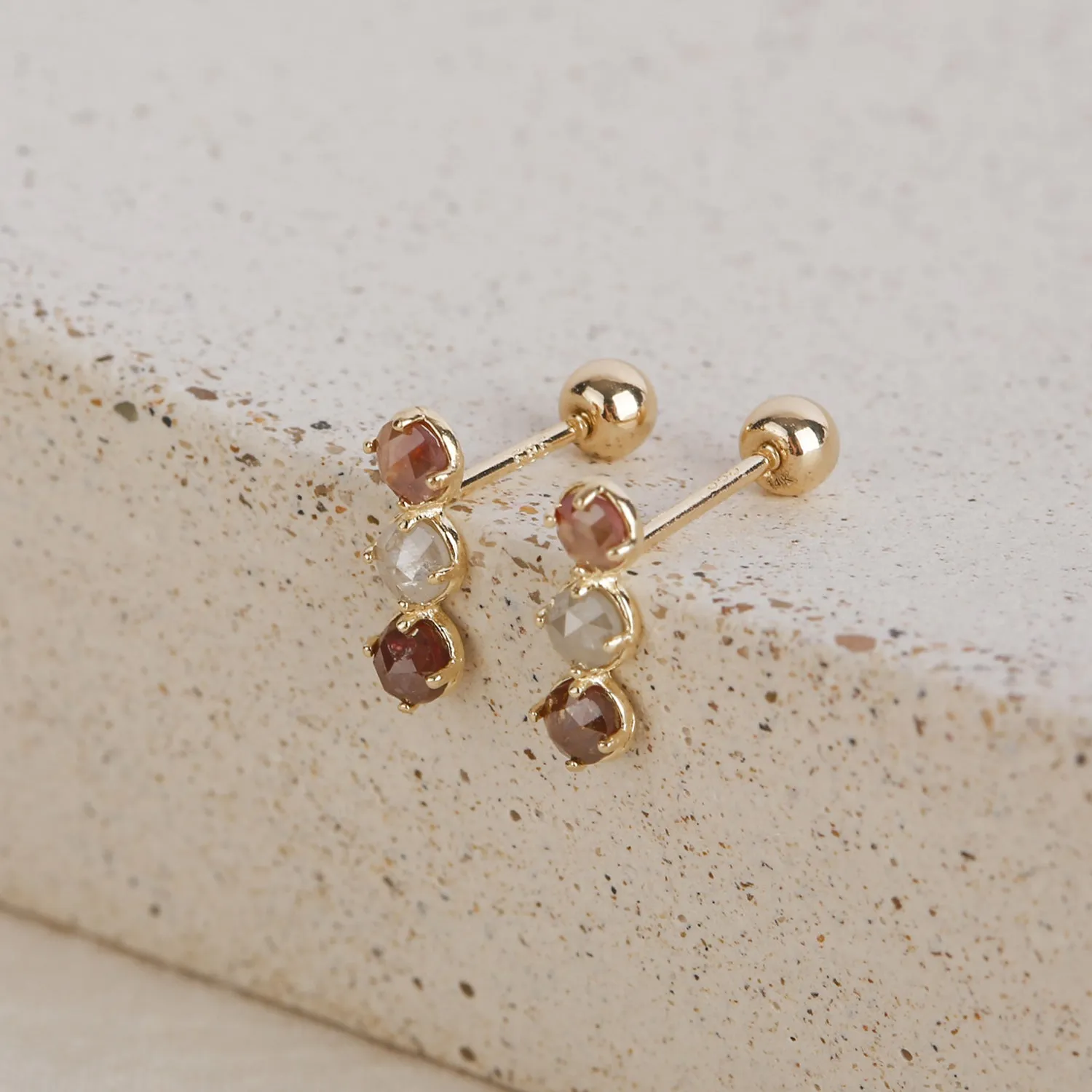 14k Real Solid Gold Real Rough Diamond Lobe Helix Inner Conch Cartilage Barbell Ear Post Stud Earring Piercing