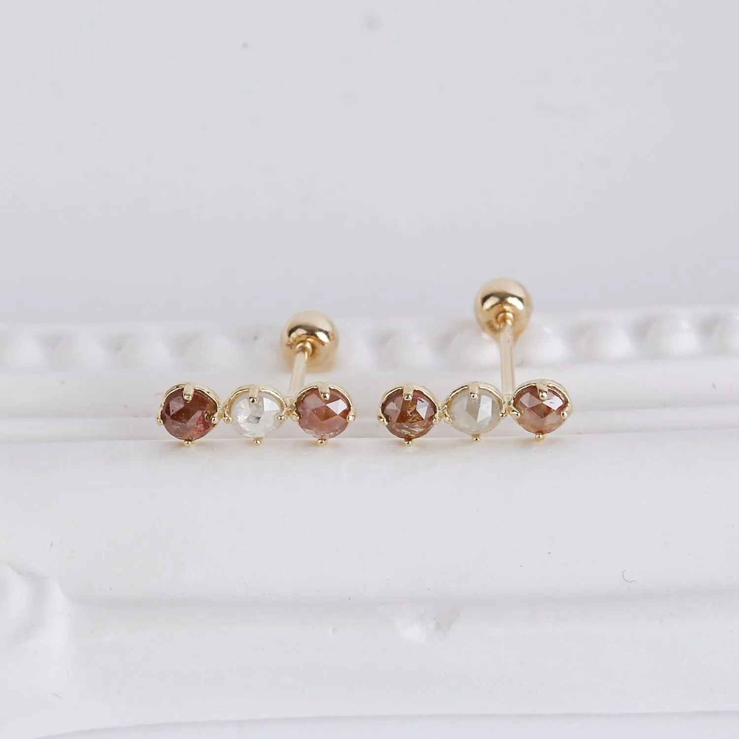 14k Real Solid Gold Real Rough Diamond Lobe Helix Inner Conch Cartilage Barbell Ear Post Stud Earring Piercing