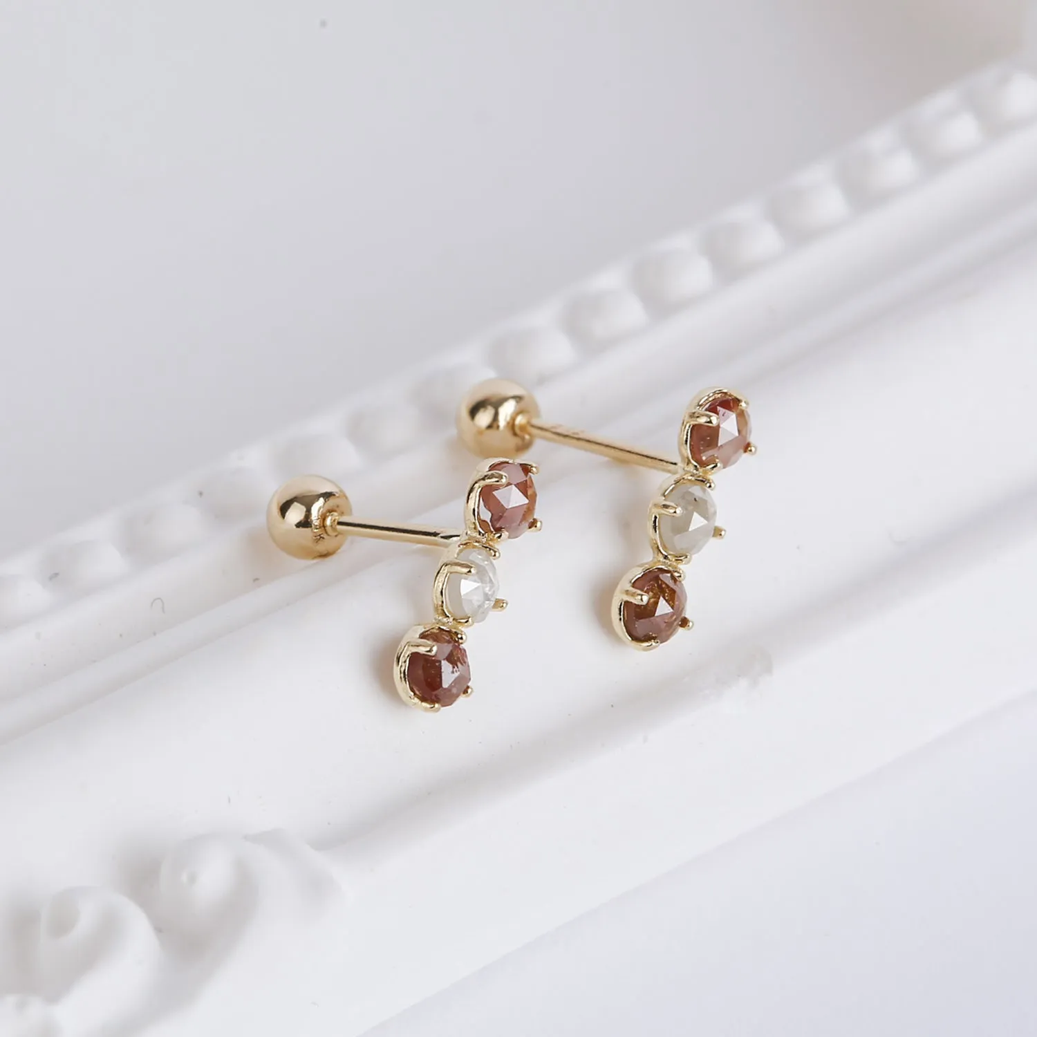 14k Real Solid Gold Real Rough Diamond Lobe Helix Inner Conch Cartilage Barbell Ear Post Stud Earring Piercing