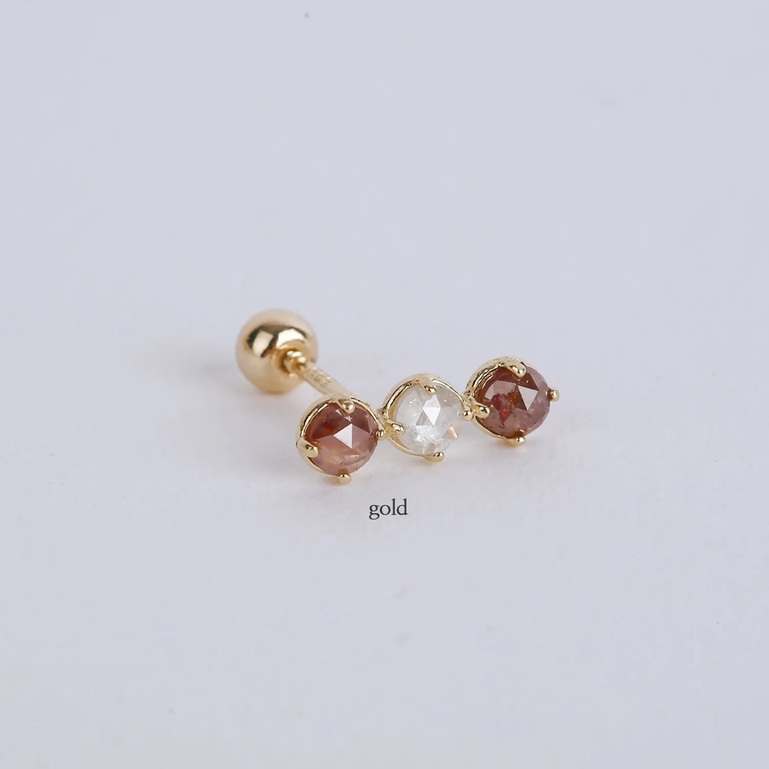 14k Real Solid Gold Real Rough Diamond Lobe Helix Inner Conch Cartilage Barbell Ear Post Stud Earring Piercing