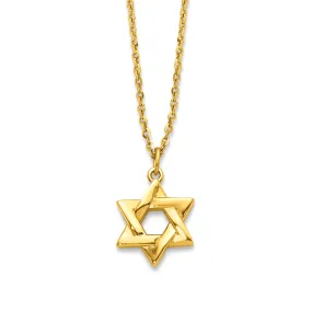 14K Real Yellow Adjustable Gold Star of David Pendant Charm Necklace, 16 to 18 Inches