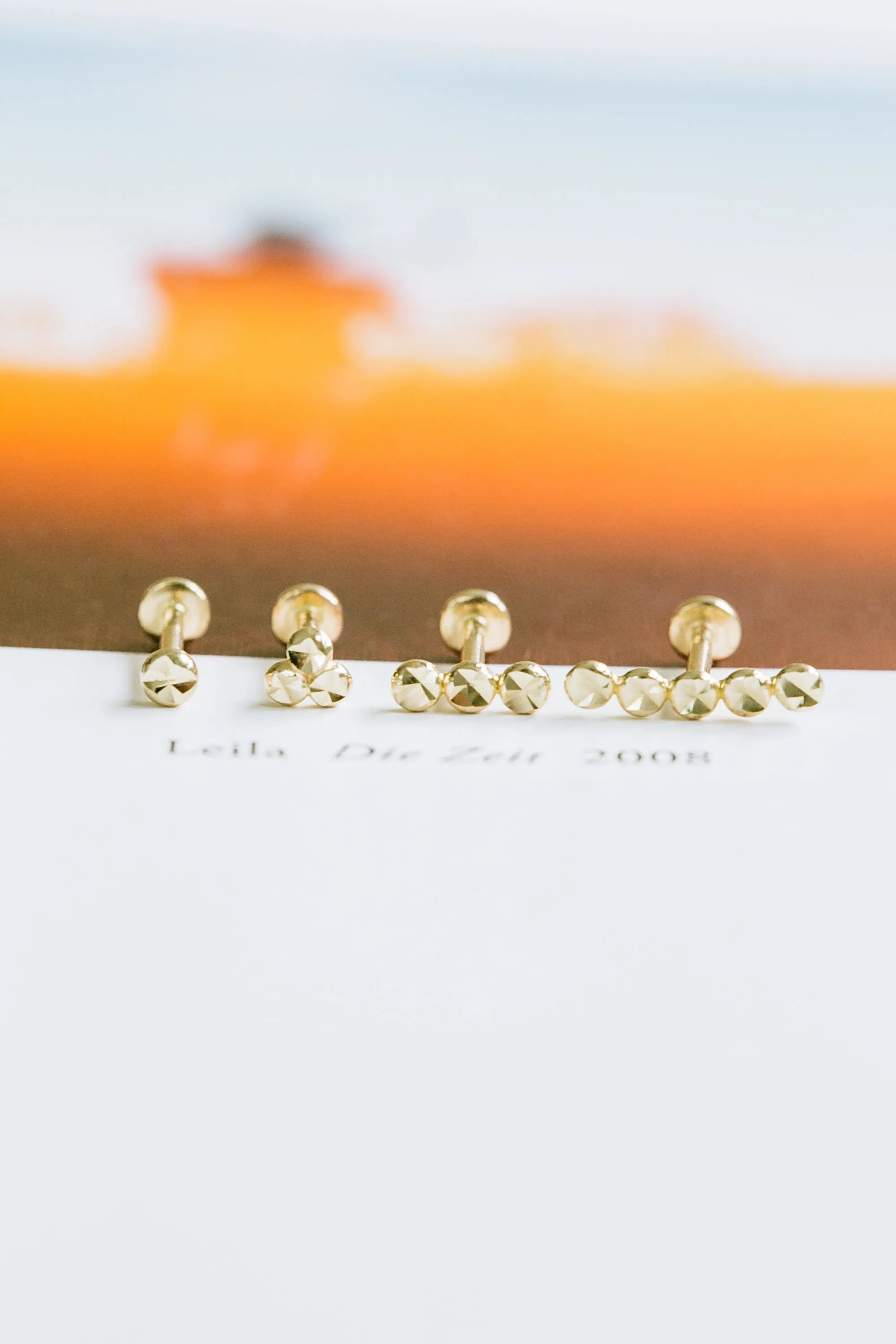 14K Solid Gold Cartilage Helix Tragus Conch Circle Cut Minimal Ball Stick Tiny Internally Internal Threaded Ear Stud Post Earrin