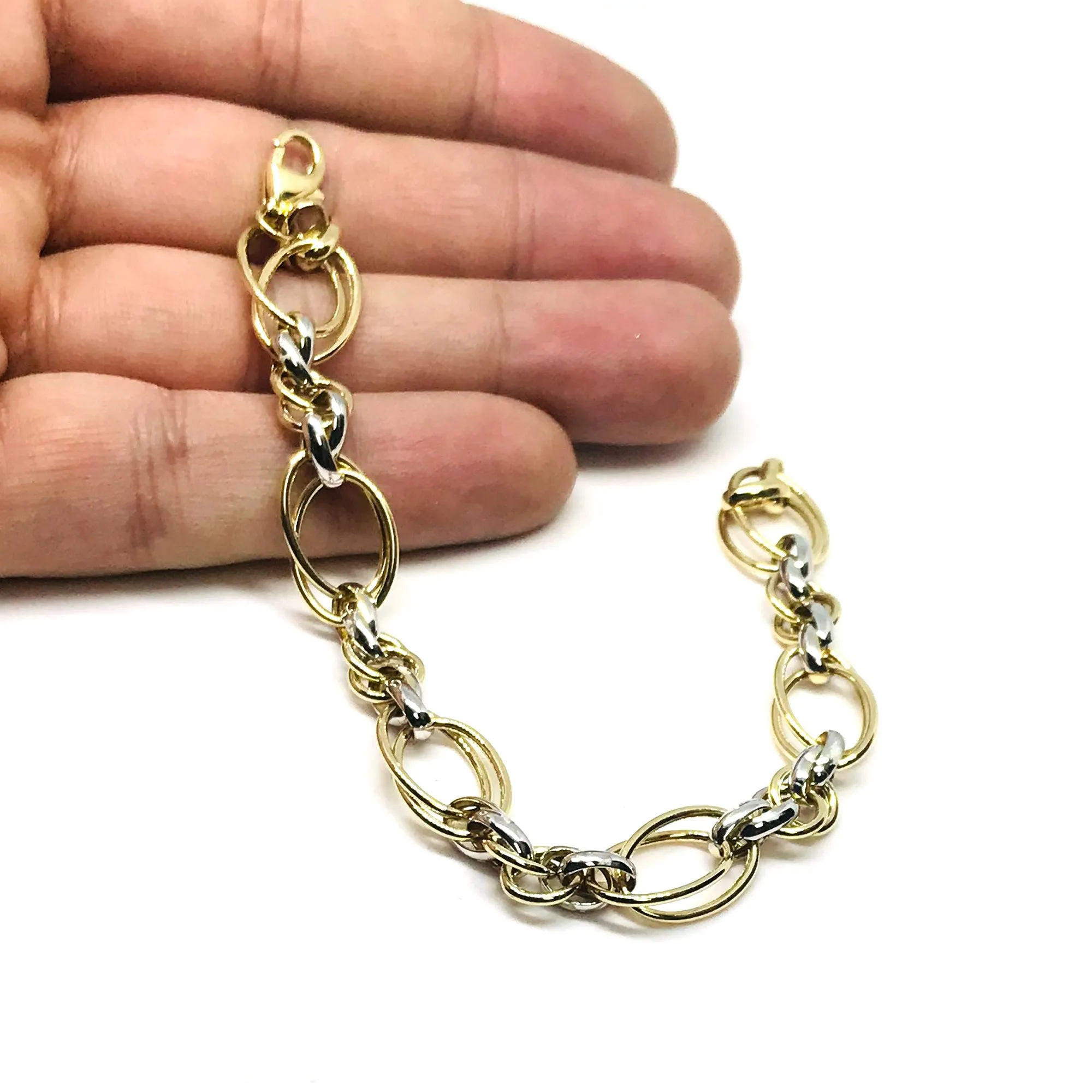 14k Two Tone Gold Double Oval Link Womens Bracelet, 7.5