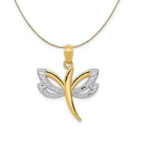 14k Yellow Gold and Rhodium Two Tone Dragonfly Necklace