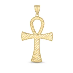 14K Yellow Gold Ankh Cross Charm Pendant