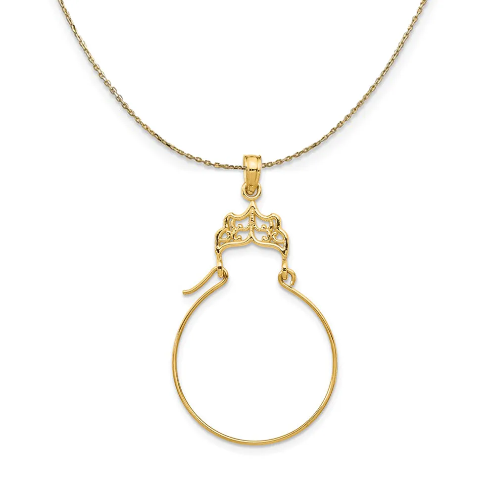 14k Yellow Gold Diamond Cut Filigree Charm Holder Necklace