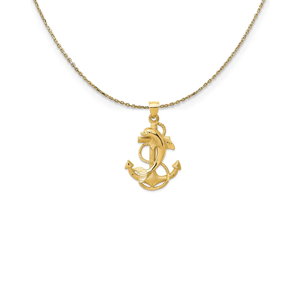 14k Yellow Gold Large Anchor with Dolphin Necklace