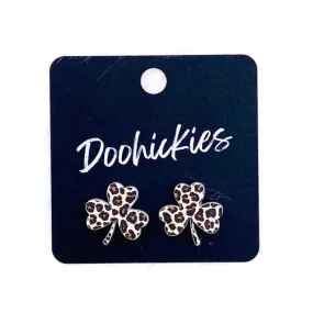 15mm Lil' Shamrock Stud Earrings - Leopard