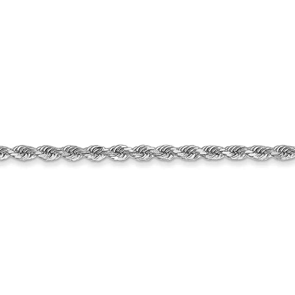 1.75mm 10K White Gold Diamond Cut Solid Rope Chain Anklet