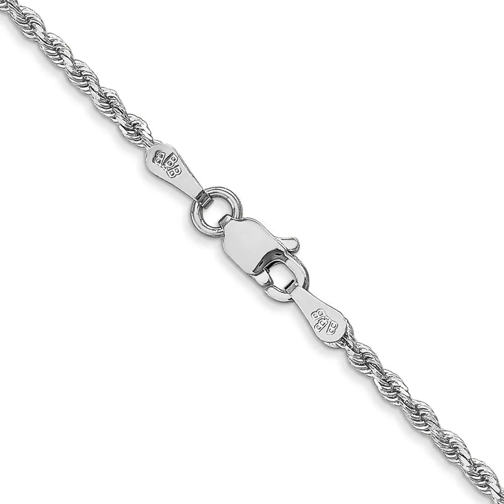 1.75mm 10K White Gold Diamond Cut Solid Rope Chain Anklet