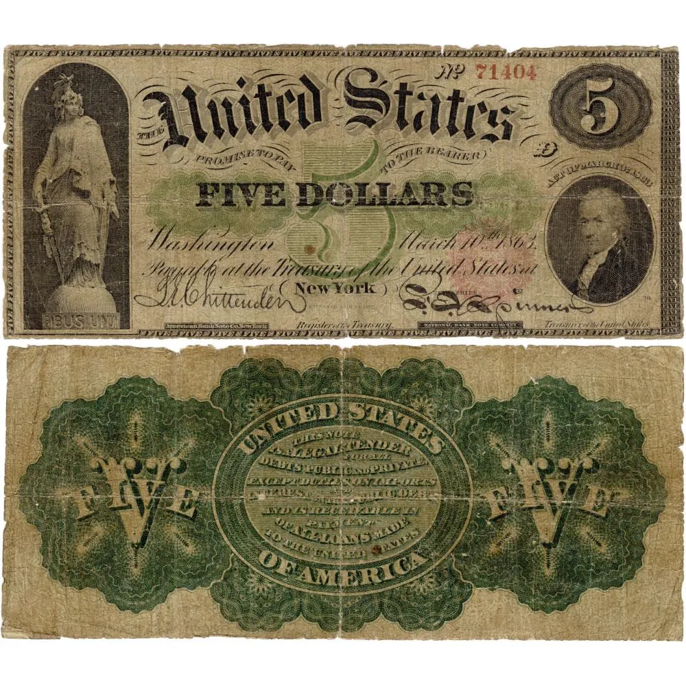 1863 $5 Legal Tender Fr. 63 - Very Good