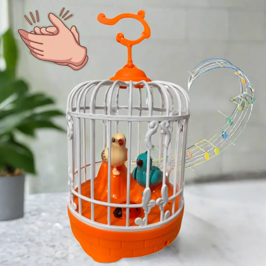 2 in 1 Beautiful Talking Birds in Cage (Multicolor)