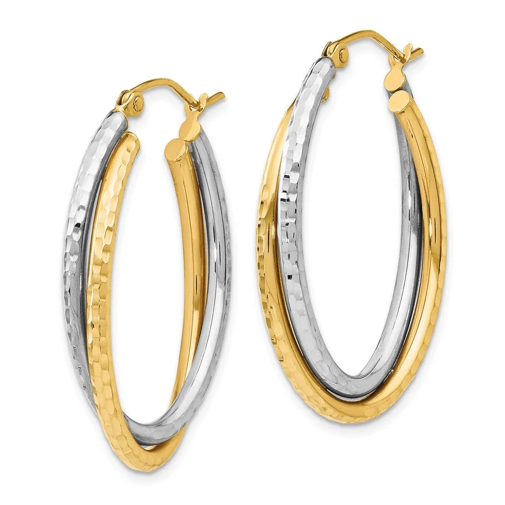 4mm Crossover D/C Double Oval Hoop Earrings in 14k Two Tone Gold, 33mm