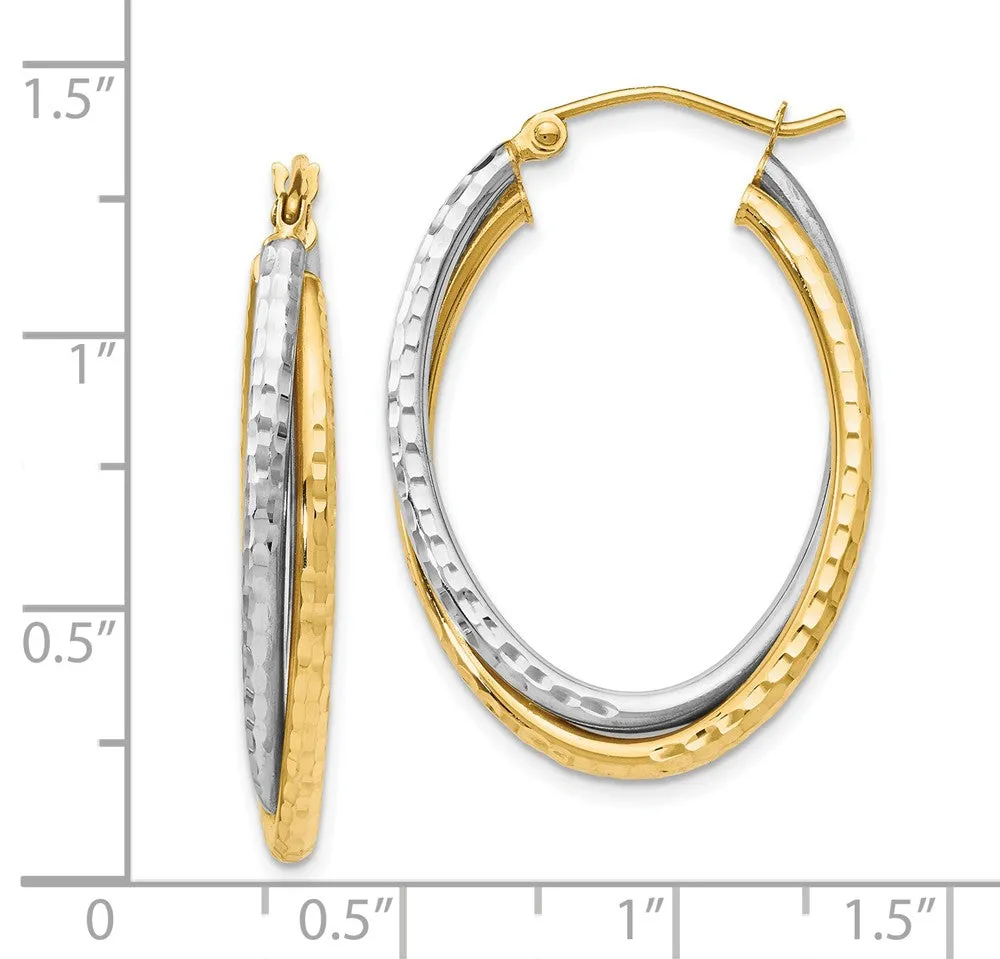 4mm Crossover D/C Double Oval Hoop Earrings in 14k Two Tone Gold, 33mm