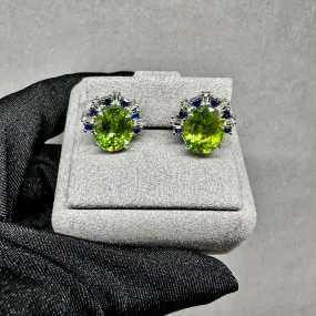 6ctw Vivid Green Peridot Earrings with Sapphires & Diamonds