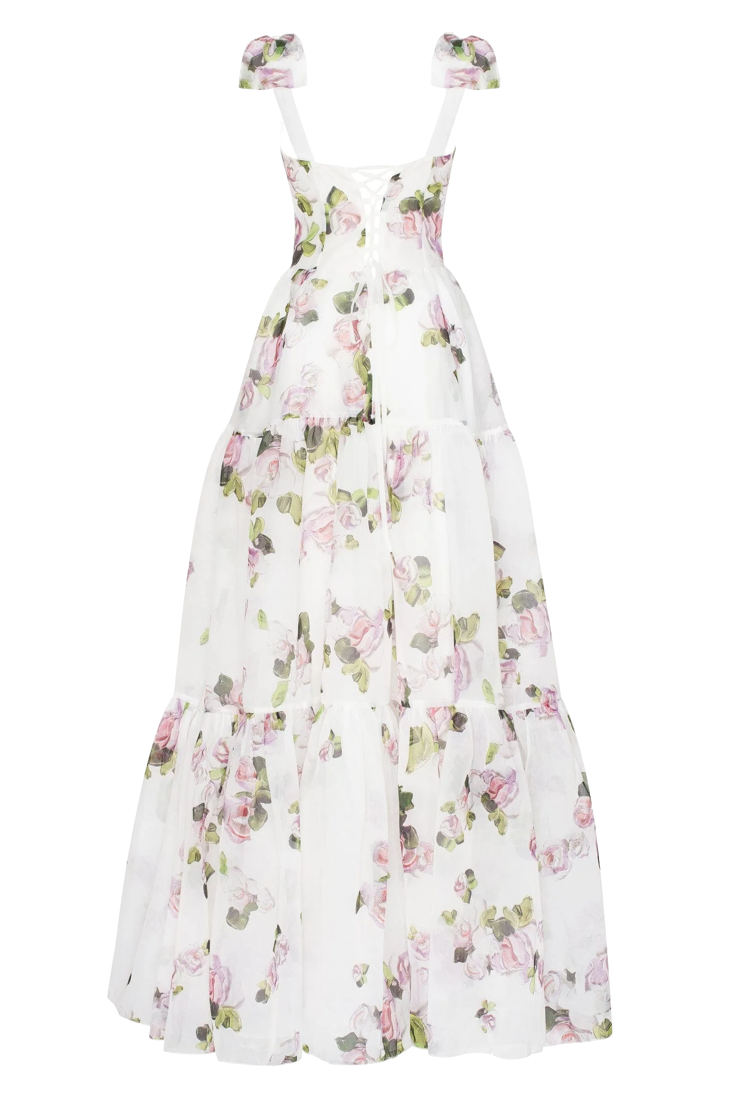 Apple Blossom Tender floral maxi tie-strap dress