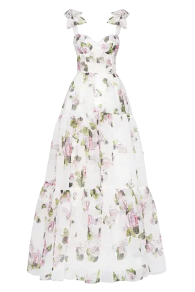 Apple Blossom Tender floral maxi tie-strap dress