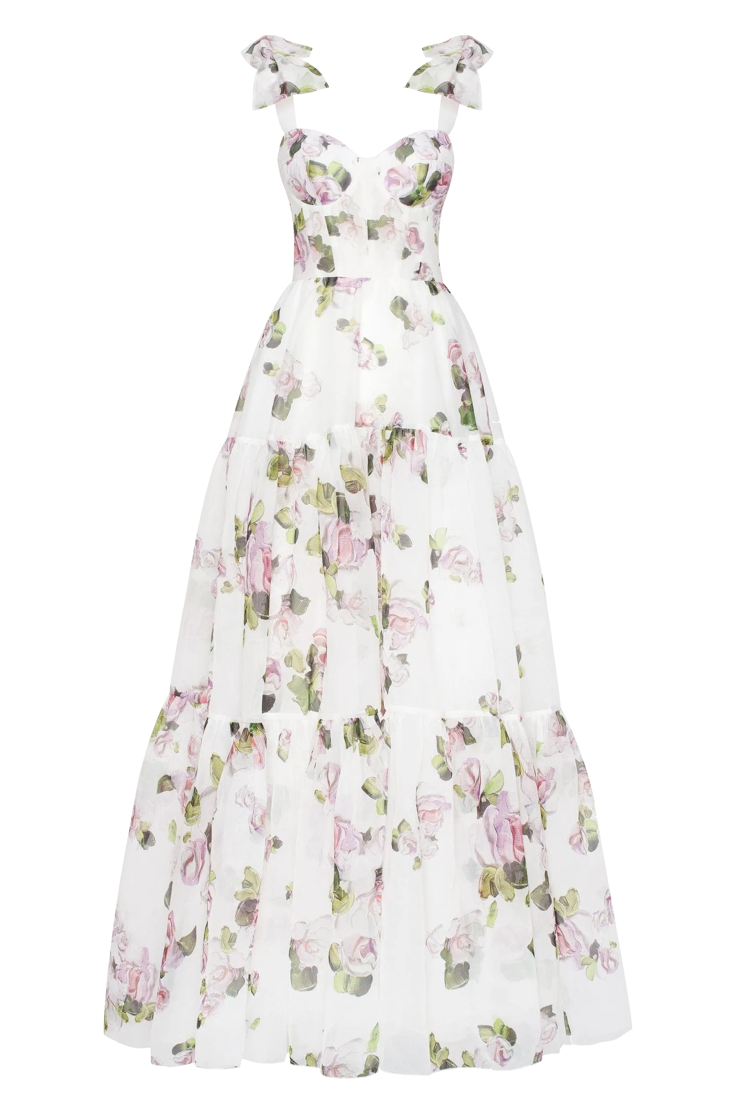 Apple Blossom Tender floral maxi tie-strap dress