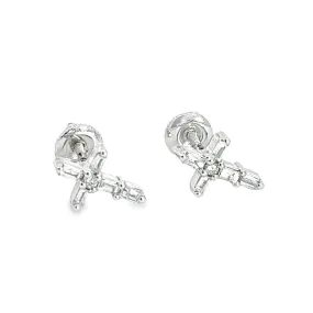 Baguette Cross .17cttw Diamond Earrings 10K White Gold