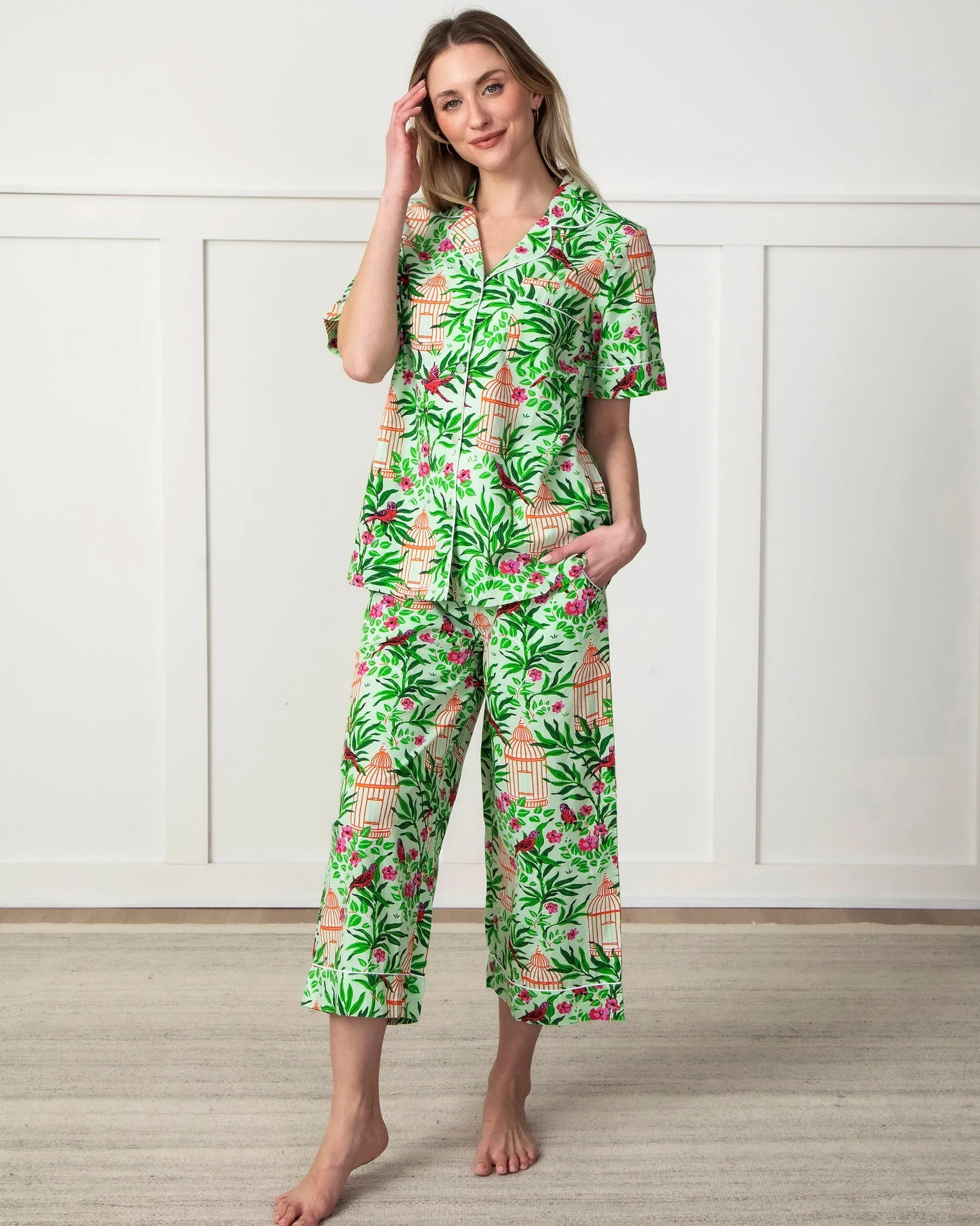 Birds of a Feather Short Sleeve/ Cropped Pajama Set - Kiwi Slice