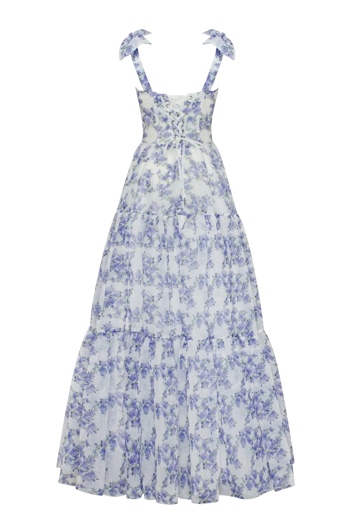 Blue Hydrangea tender tie-strap maxi dress