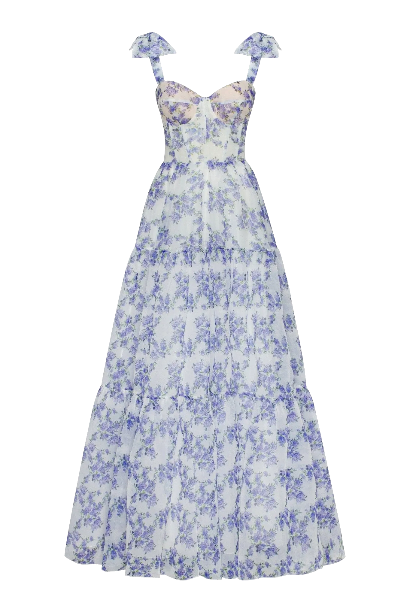 Blue Hydrangea tender tie-strap maxi dress