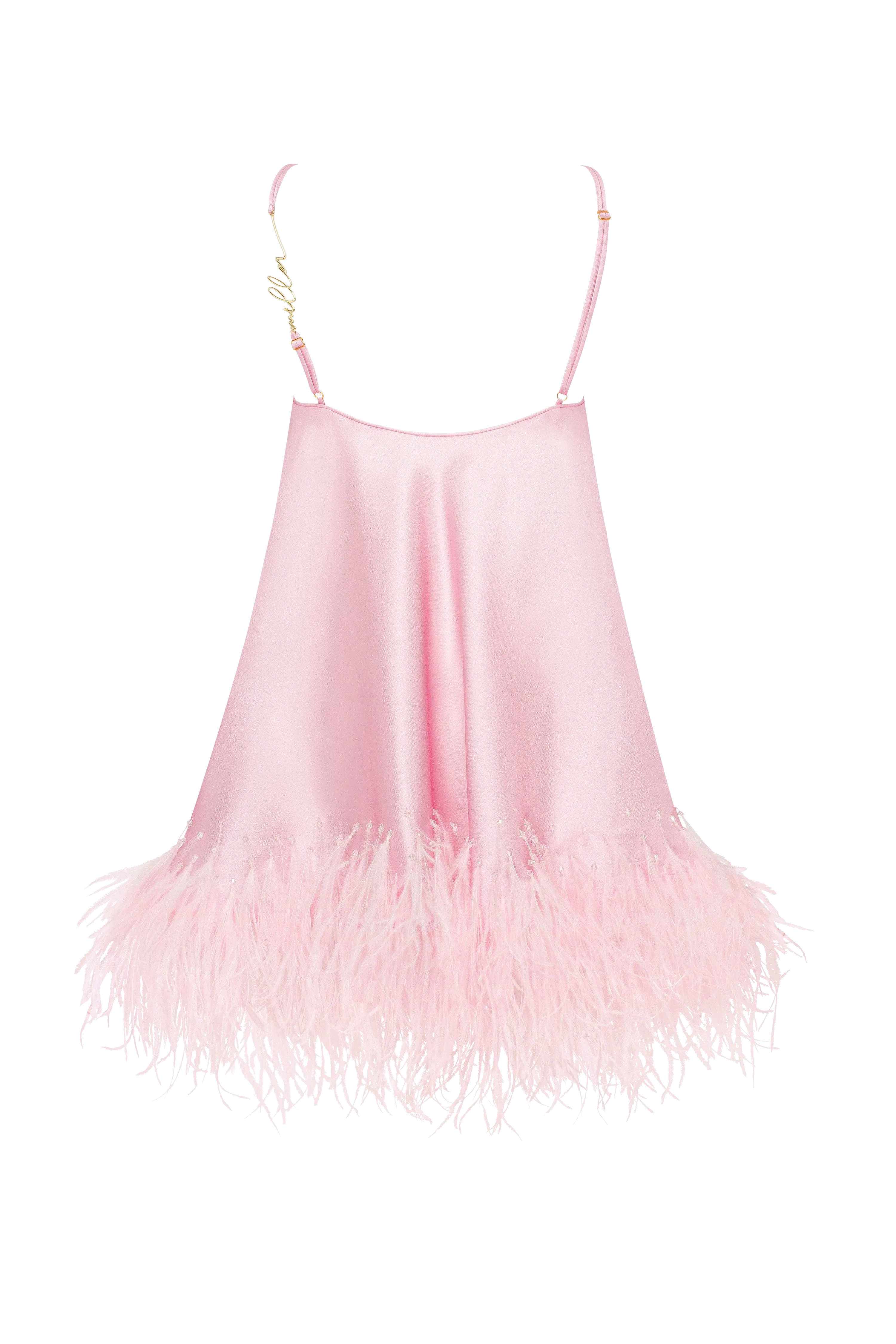 Bohemian pink feather-trimmed slip mini dress, Xo Xo