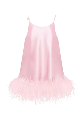 Bohemian pink feather-trimmed slip mini dress, Xo Xo