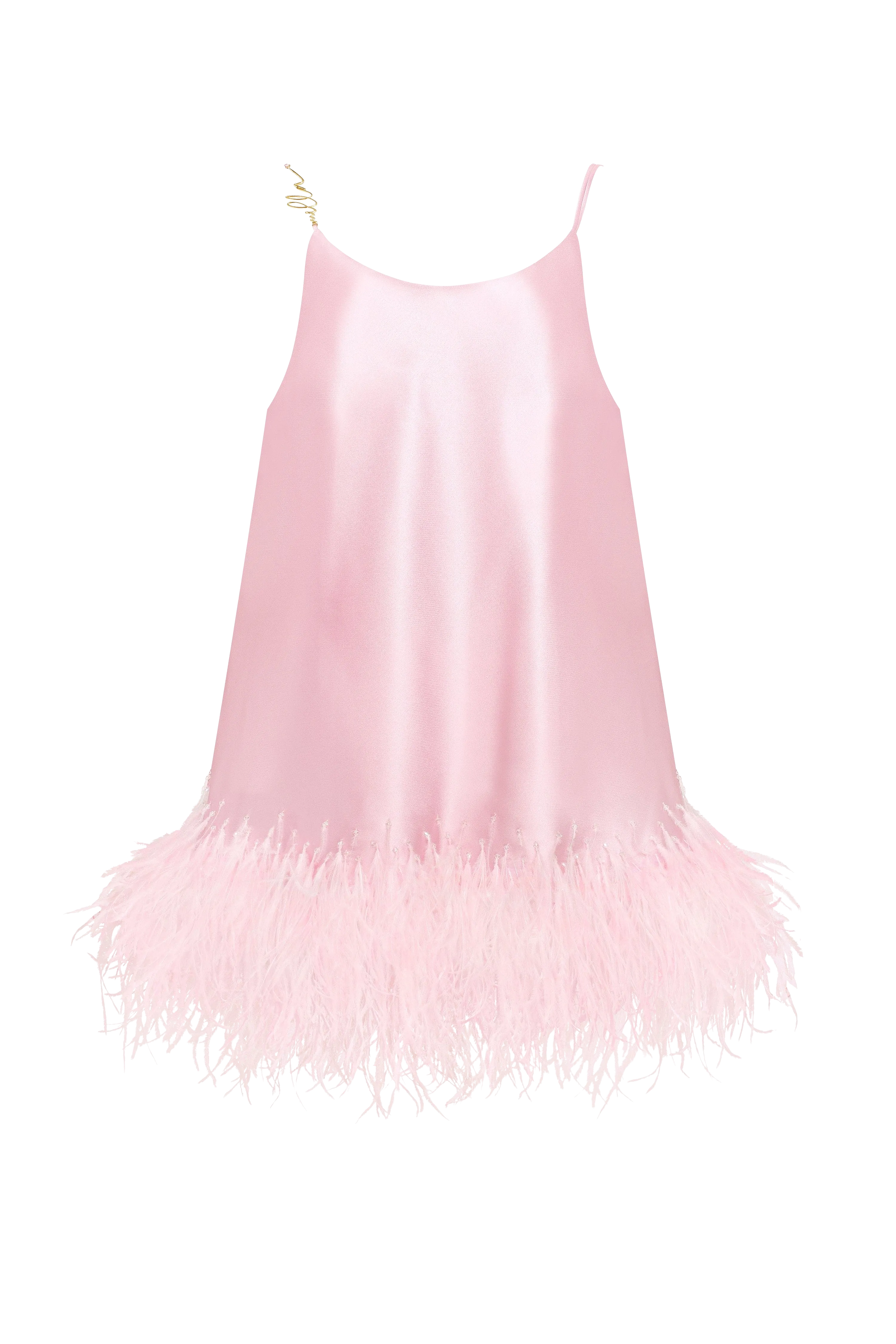 Bohemian pink feather-trimmed slip mini dress, Xo Xo