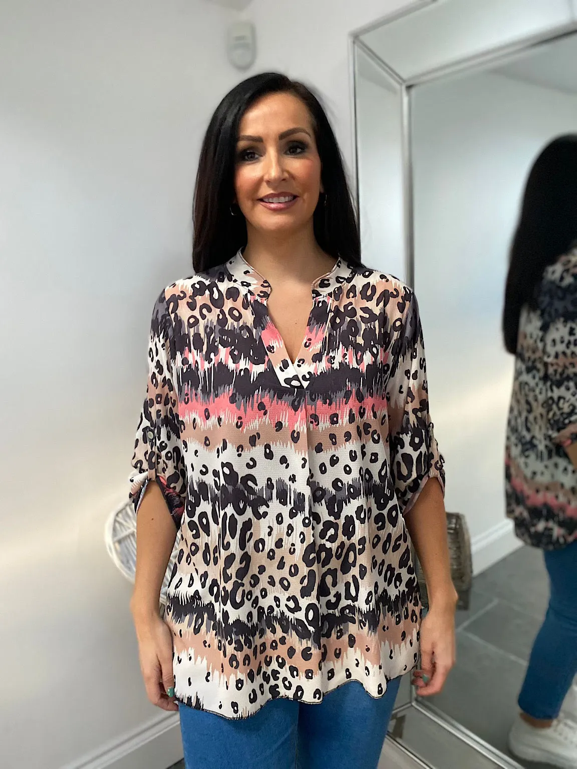 Camel Leopard Striped Blouse Gina