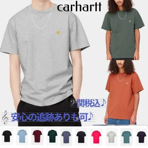 Carhartt  |Street Style U-Neck Plain Short Sleeves Logos on the Sleeves