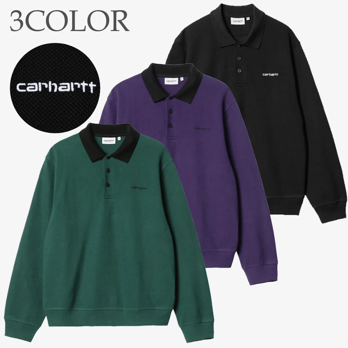 Carhartt  |Unisex Street Style Long Sleeves Plain Cotton Logo Polos