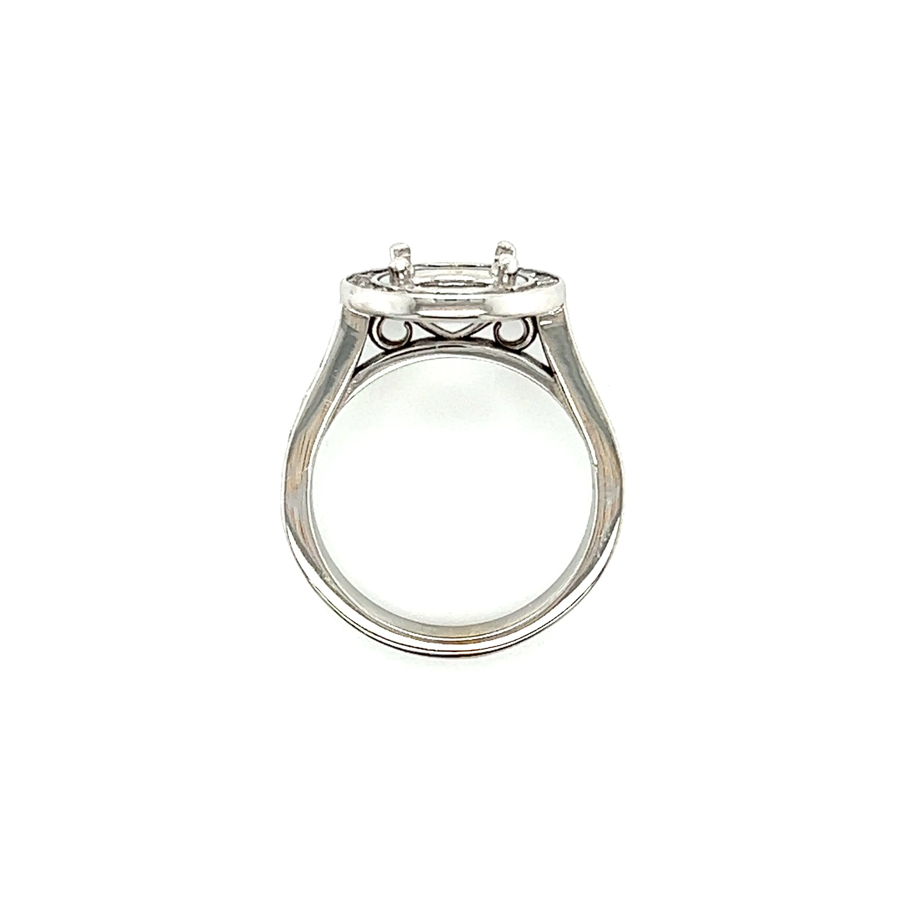 Diamond Ring Setting with Diamond Halo and Side Diamonds in 14K White Gold