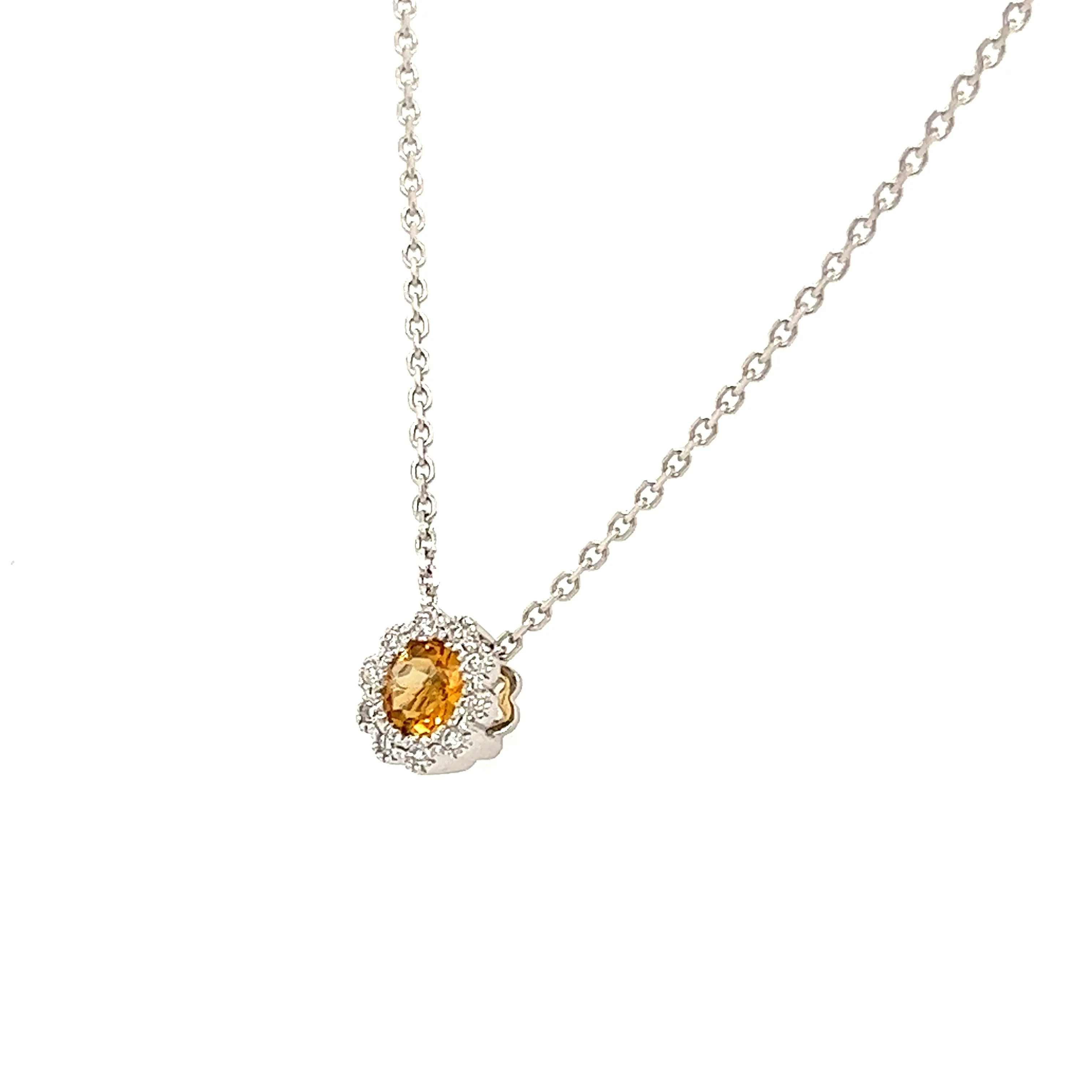 Floral Citrine Pendant with Diamond Halo in 14K White Gold