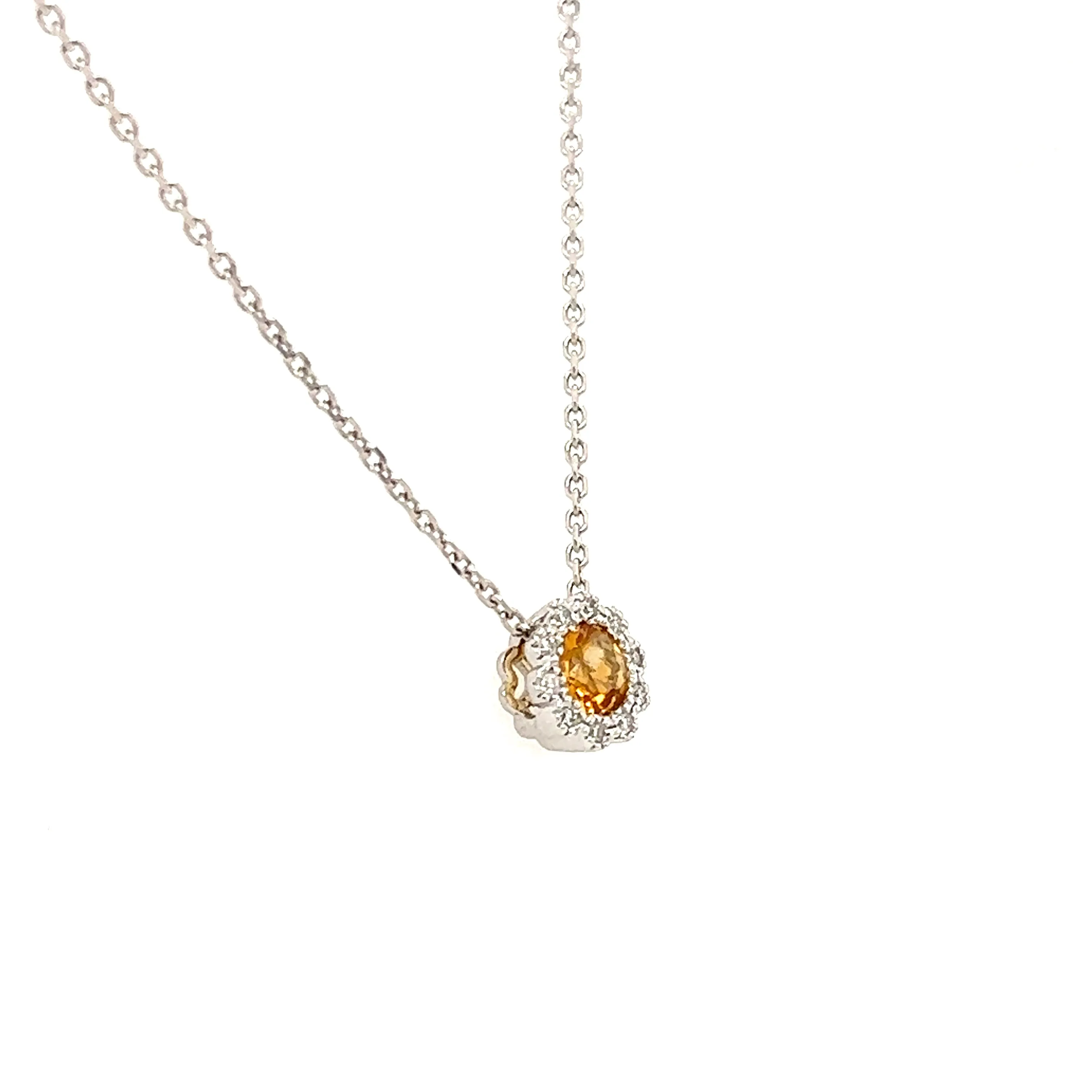 Floral Citrine Pendant with Diamond Halo in 14K White Gold