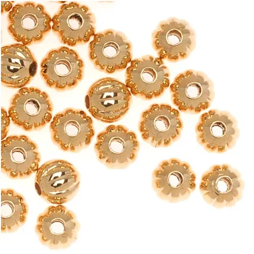 Genuine 22K Gold Plated Fluted Corrugated Round Metal Beads 4mm (100 pcs)