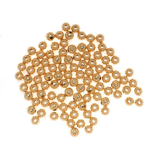 Genuine 22K Gold Plated Fluted Corrugated Round Metal Beads 4mm (100 pcs)