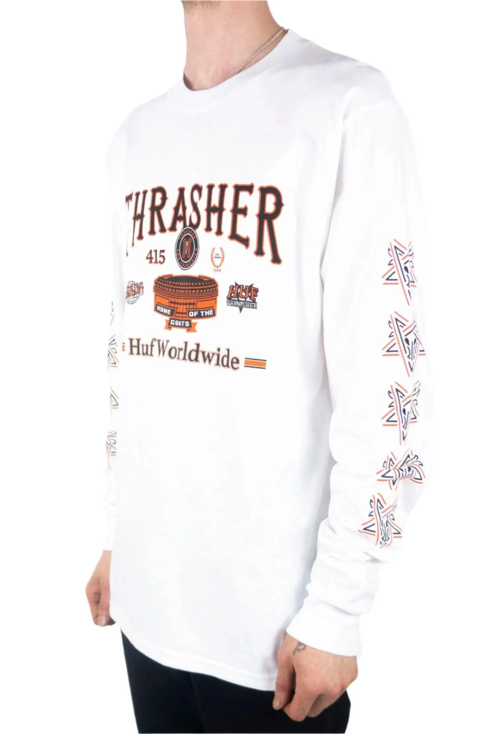 HUF x Thrasher Monteray Long Sleeve T-Shirt - White exclusive at Remix