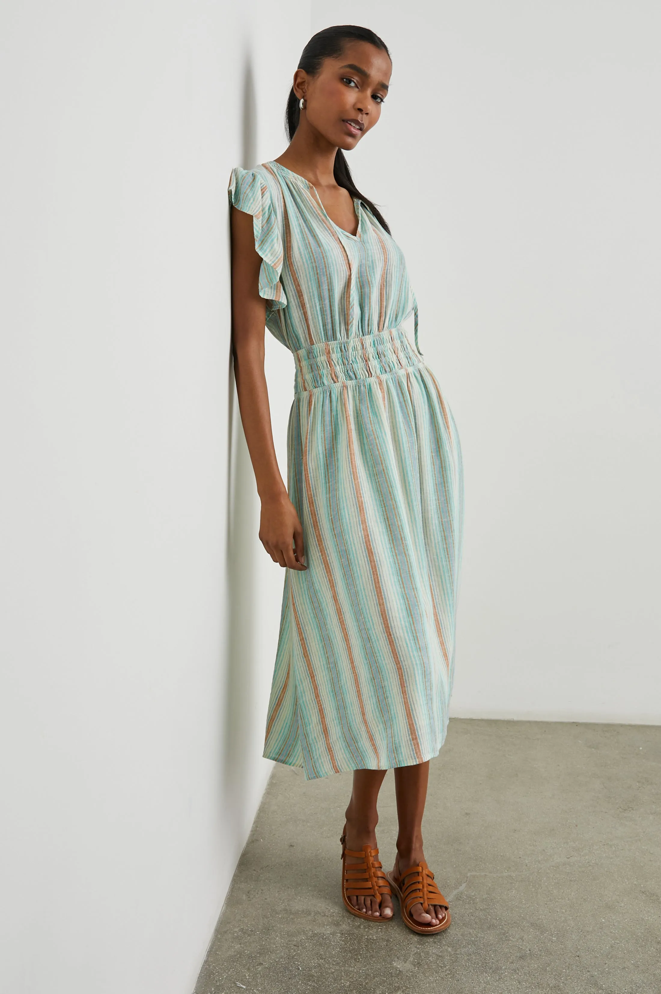 IONA SEAVIEW STRIPE RUFFLE SLEEVE DRESS