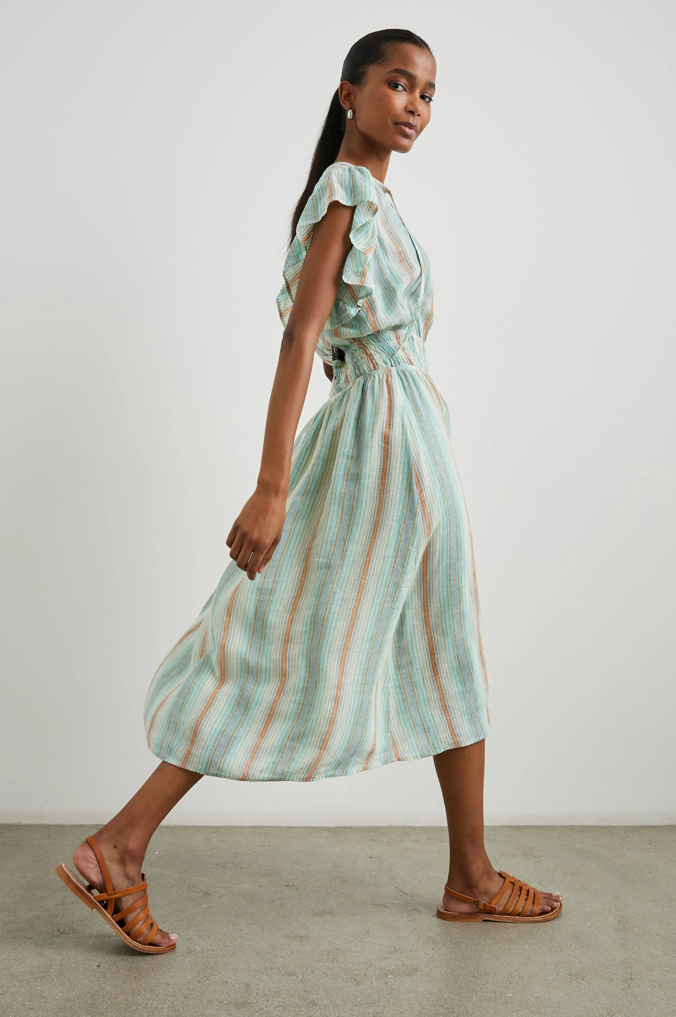 IONA SEAVIEW STRIPE RUFFLE SLEEVE DRESS