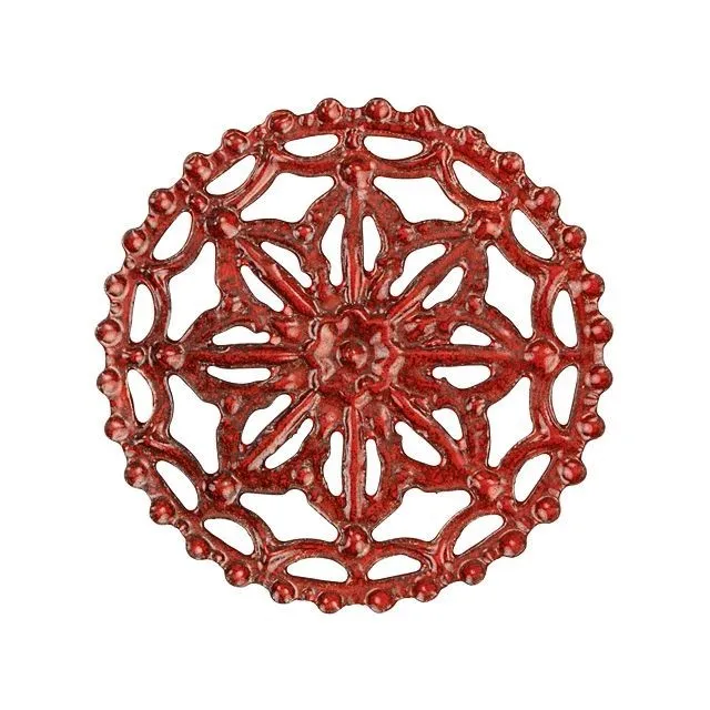 Link, Round Filigree Cogwheel 41mm, Enameled Brass Autumn Red, by Gardanne Beads (1 Piece)