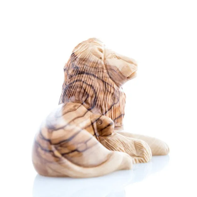 Lion with Lamb Wooden Sculpture, 4 Hand Carved in Holy Land