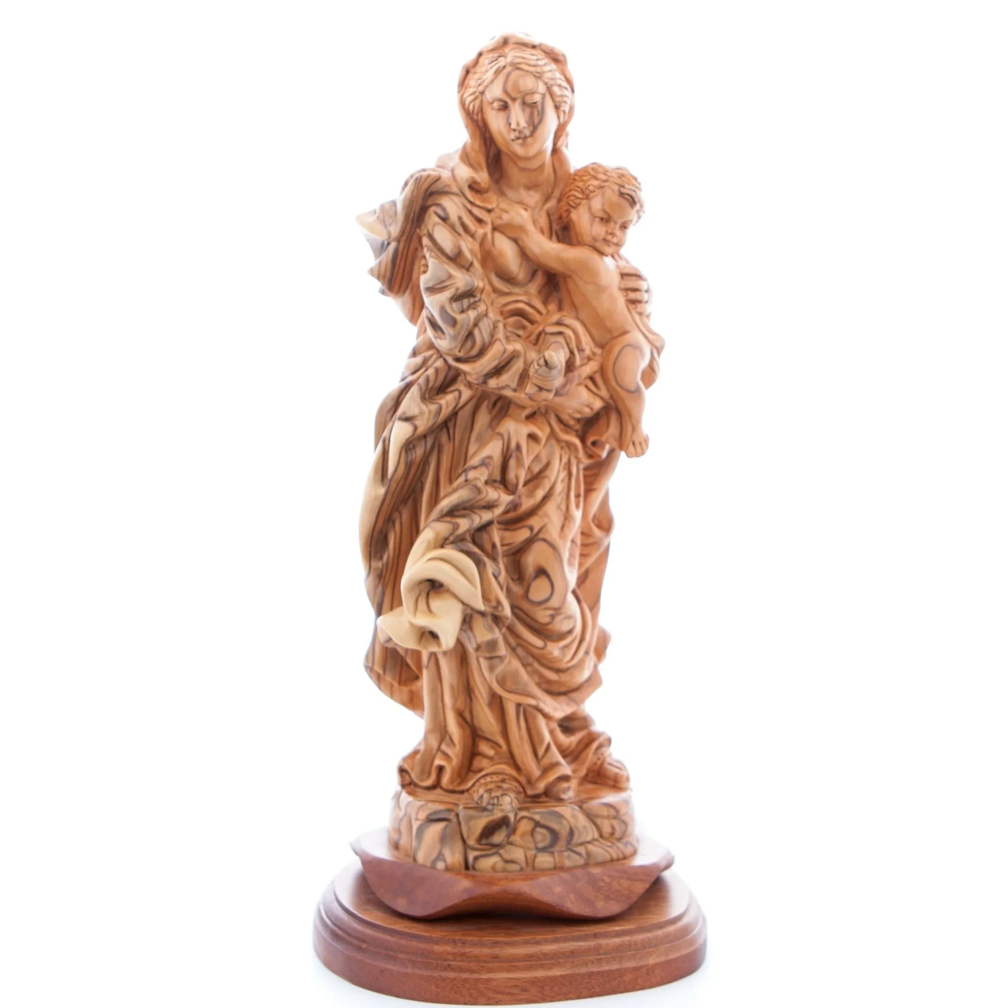 Madonna Virgin Mary w/ Child Jesus Christ, 14.25 Carved Wooden Statue