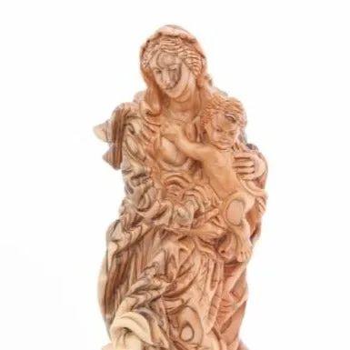 Madonna Virgin Mary w/ Child Jesus Christ, 14.25 Carved Wooden Statue