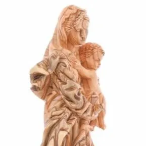 Madonna Virgin Mary w/ Child Jesus Christ, 14.25 Carved Wooden Statue