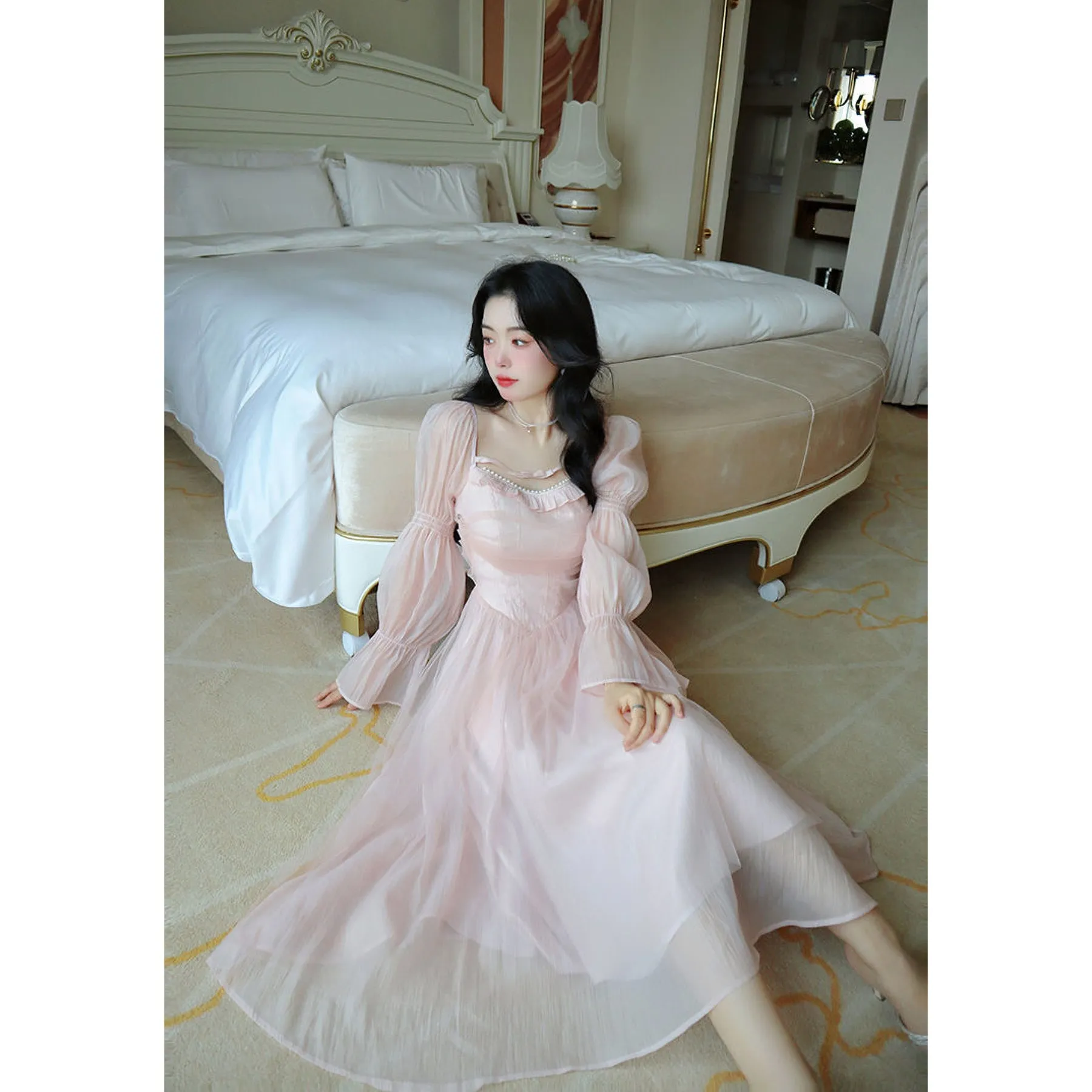 Pale Petal-Pink Delicate Fairy Princesscore Dress