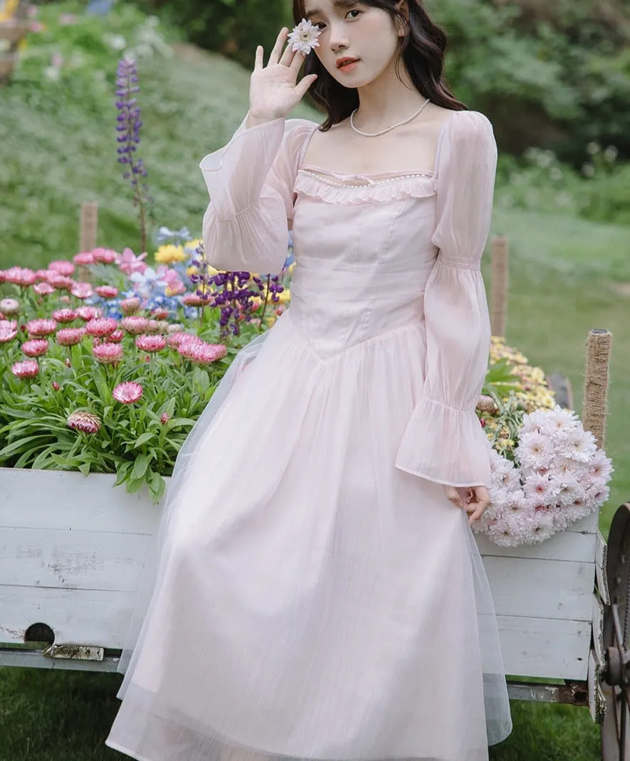 Pale Petal-Pink Delicate Fairy Princesscore Dress